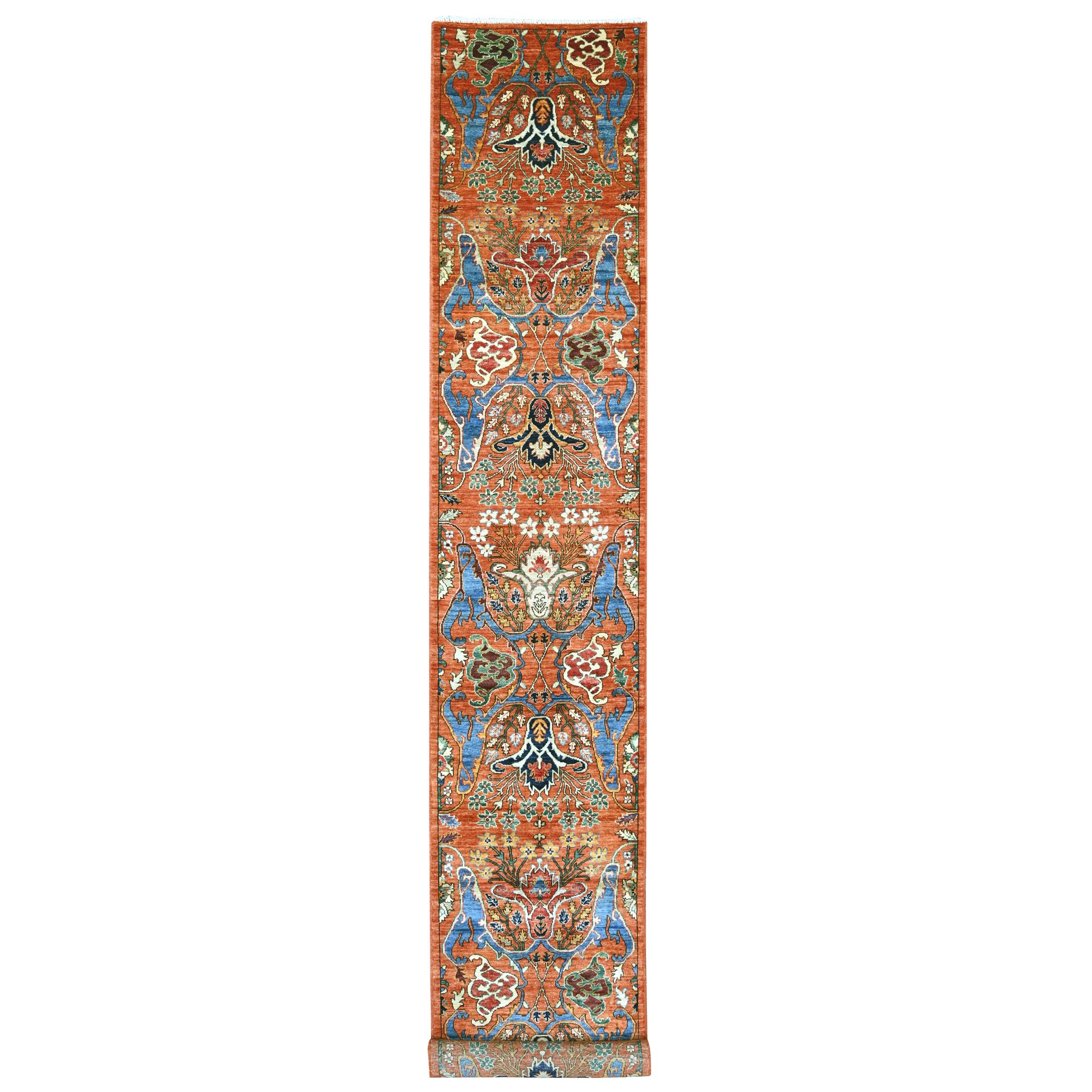 2'7"x17'2" Rust Orange, Aryana Grade, Bijar Garus Design, High Mountain Wool, Hand Knotted, Vegetable Dyes, Soft Pile, Densely Woven, XL Runner, Oriental Rug 